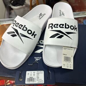Reebok Classic White and Black Slides size 12